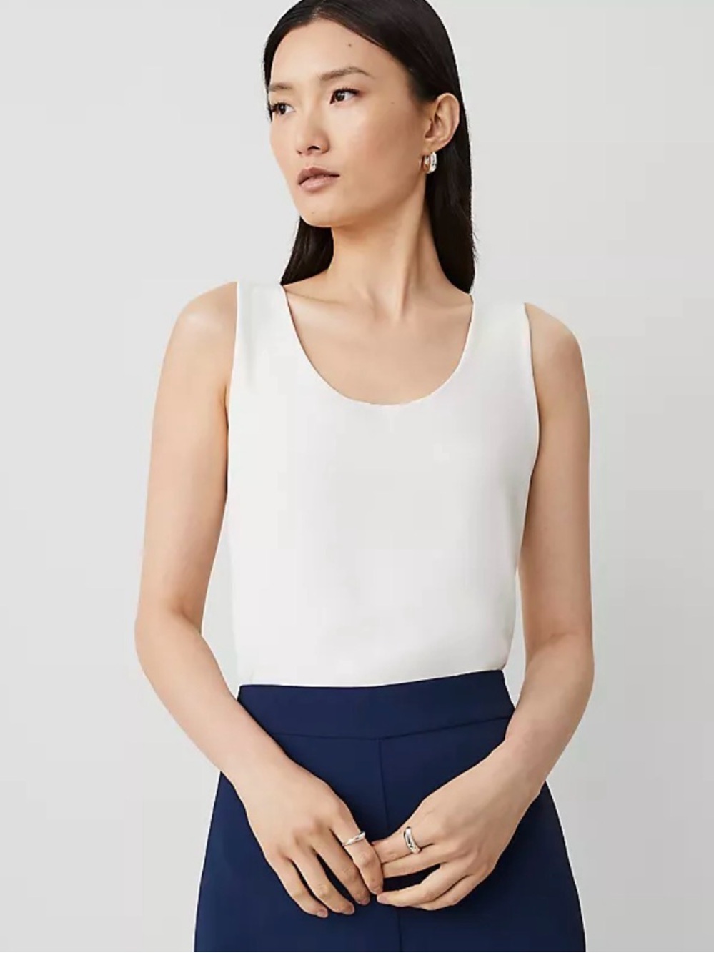 Ann Taylor NWT White Scoop Neck Mixed-Media Camisole